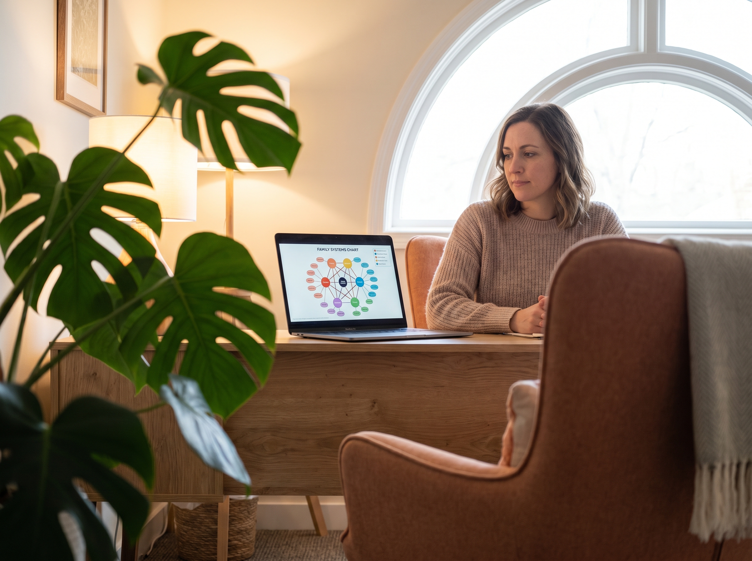 Decision matrix infographic showing five Mac user profiles β therapist, social worker, medical student, genealogist, ex-GenoPro user β with arrows pointing to recommended genogram tools, on a clean light-gray background